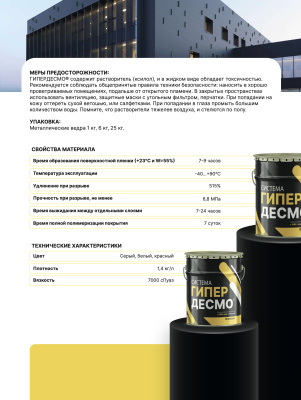 Полиуретановая гидроизоляция Гипердесмо (Россия) 25кг.